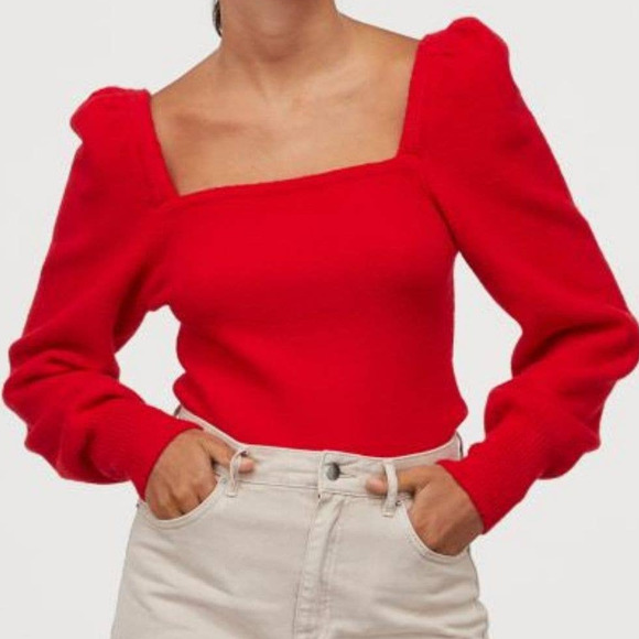 H&M Sweaters - H&M Puff Sleeve Sweater Red Medium New